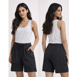 Eileen Fisher Organic Linen Bermuda Shorts M charcoal gray